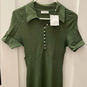 Short sleeve knitted kaki colored Sandro dress in size 4